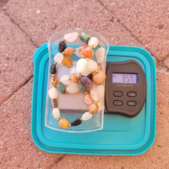 Vintage heavy and chunky semiprecious stones including quartz amethyst necklace - Picture 8 of 16